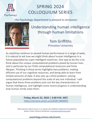 Colloquium Flyer for Tom Griffiths on Human Intelligence vs Limitations