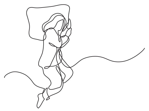 Line drawing of woman sleeping on side