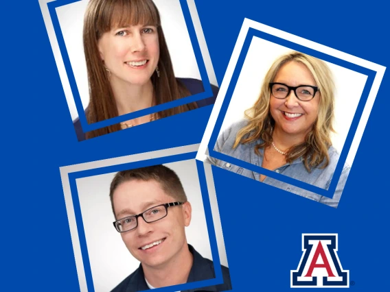 Headshots of Faculty Teaching & Mentoring Awardees Christy Ball, Linda Hollis, & Adam Lazarewicz