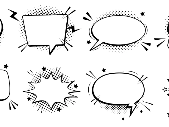 Variety of black and white speech bubbles