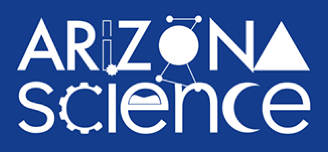 Logo for Arizona Science podcast, blue & white text