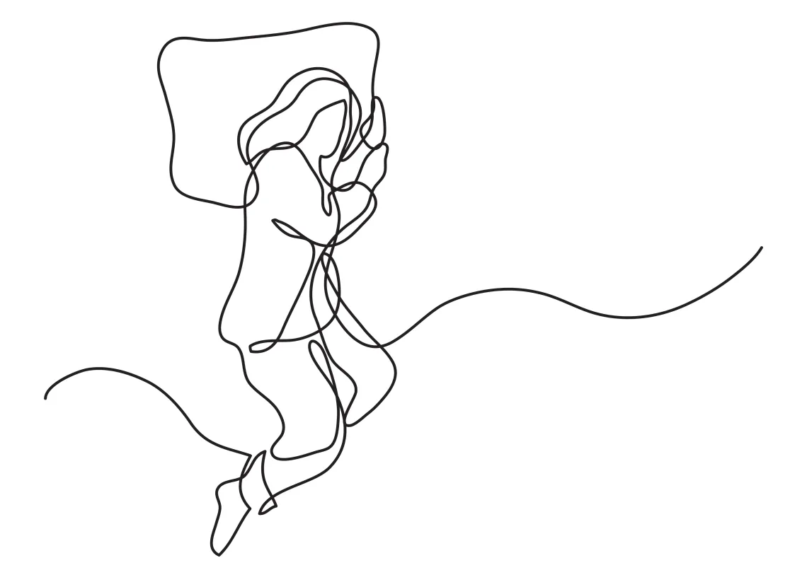 Line drawing of woman sleeping on side