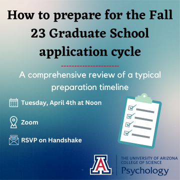 Event - Flyer - Grad App Cycle (04.04.23) - blue ombre background with black text title and white text body, checklist graphic