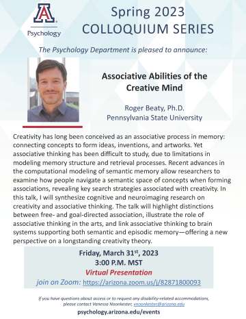 Event - Colloquium - Beaty on March 31st - Associative Abilities