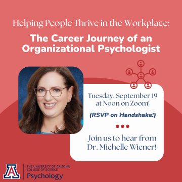 Event - Pink and Red Flyer with Guest Speaker Photo - Career of Organizational Psychologist - September 19th 2023
