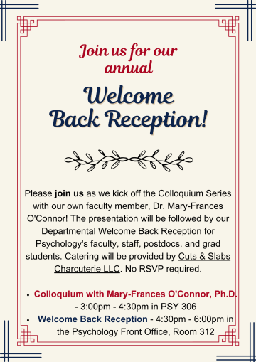 Flyer - Annual Welcome Back Reception for Department Personnel