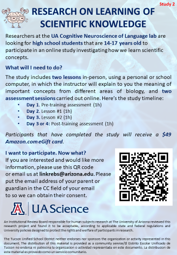 Research Study Flyer for the Scientific Learning Study