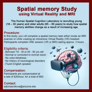 Research Study Flyer for the Spatial Memory Study using VR and MRI