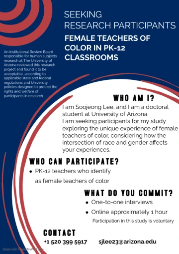 Research Study Flyer for the "Female Teachers of Color" Study run by Soojeong Lee