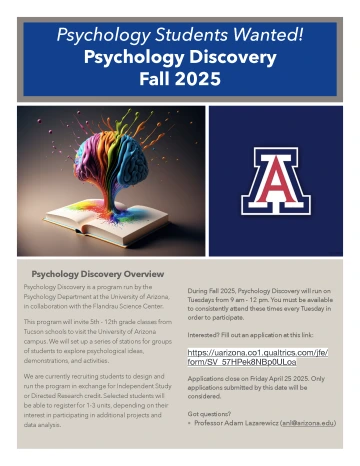 Flyer for 2025 Psychology Discovery program recruitment