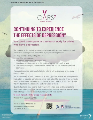 Research Study Flyer on Adult Depression from University of Arizona Psychiatry Department